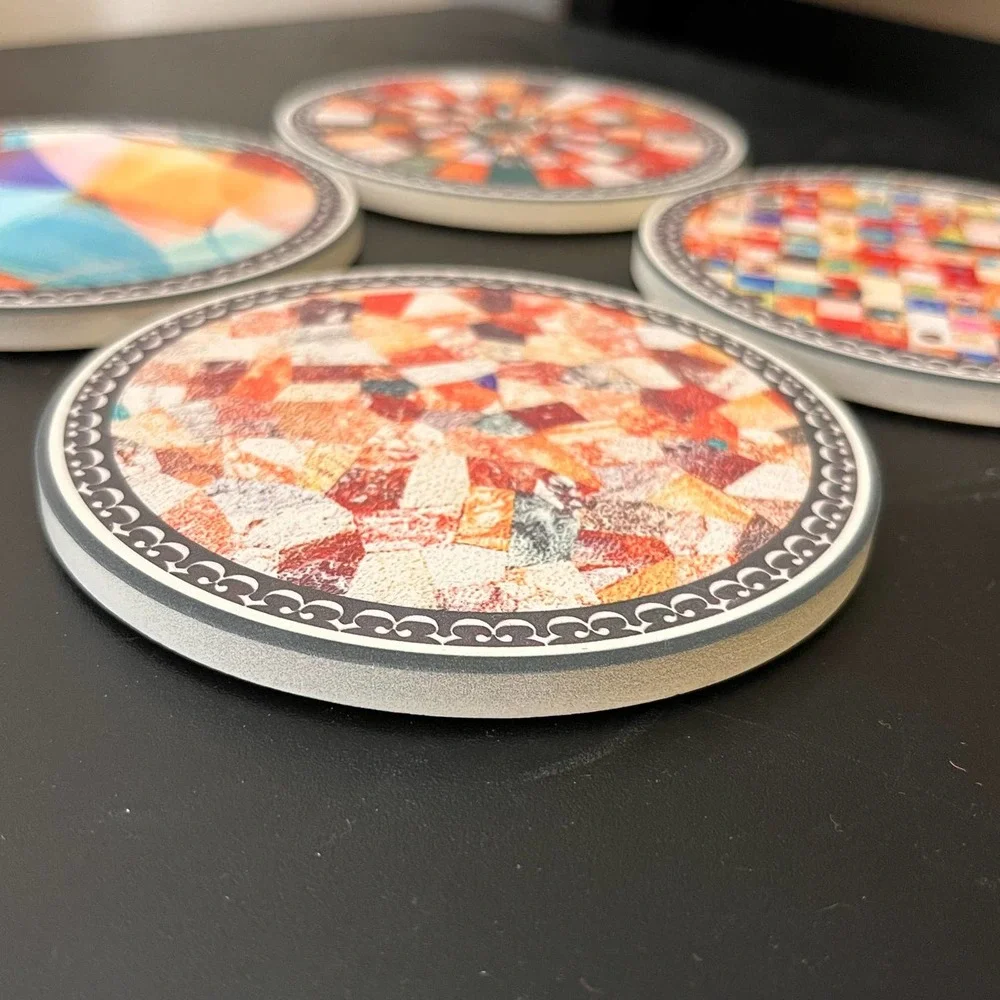 Set of 4 Multicolor‎ Ceramic Coasters Kitchen Beverage NEW